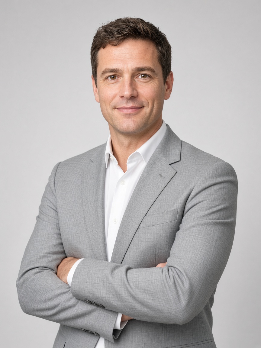TripThis coverage director in a light gray suit