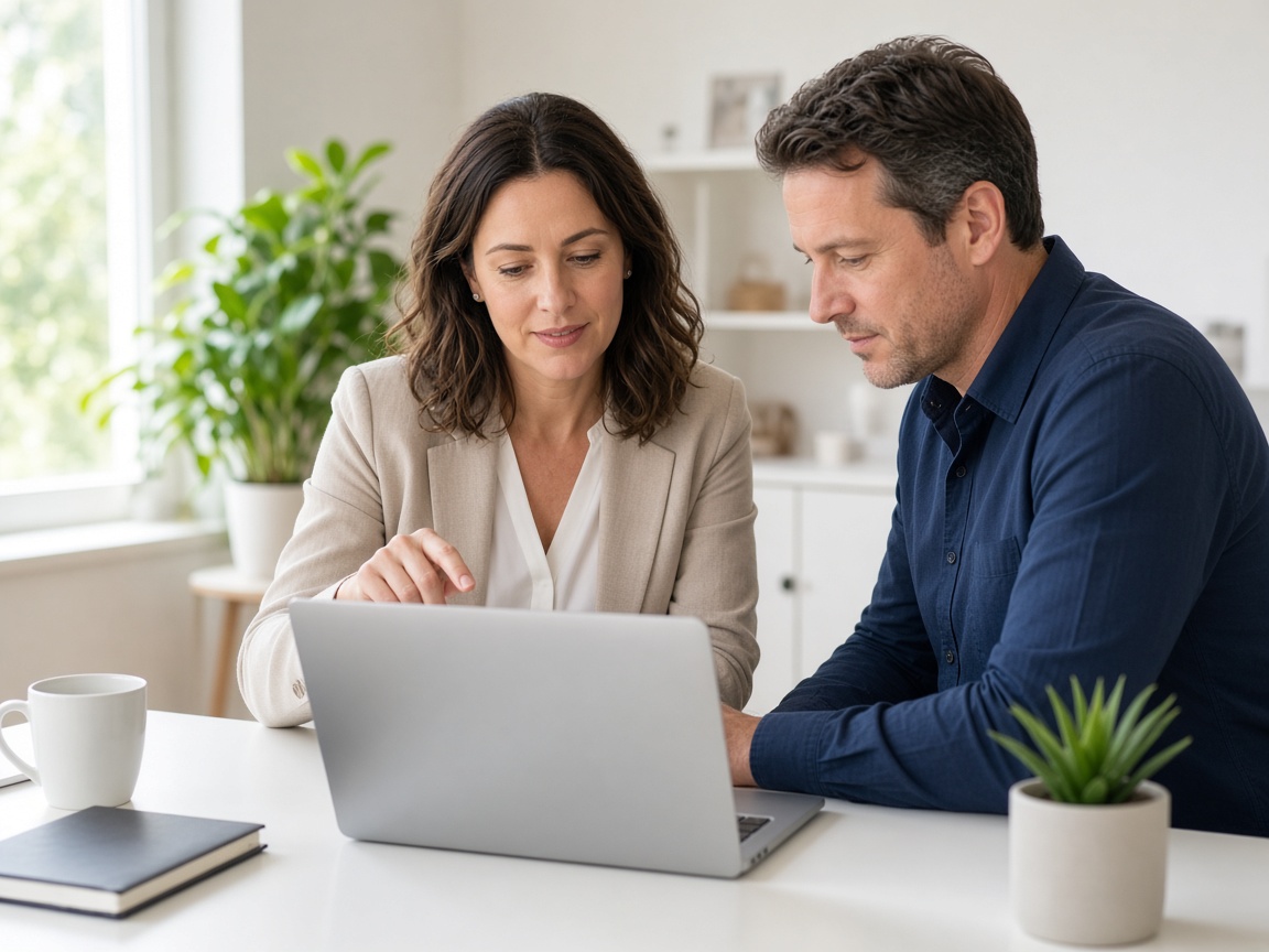 Advisor and driver reviewing coverage on a laptop