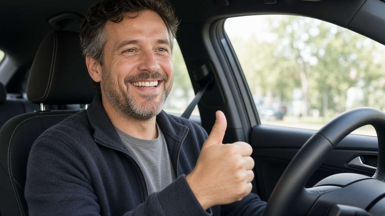 Driver smiling from the front seat